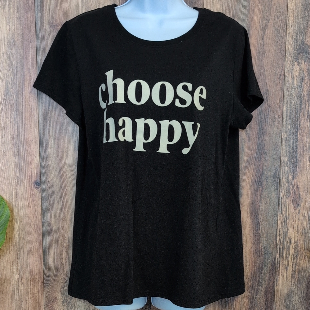 Good Vibes Family Fun Black 'Choose Happy' Missy Short Sleeve Tee L         P412